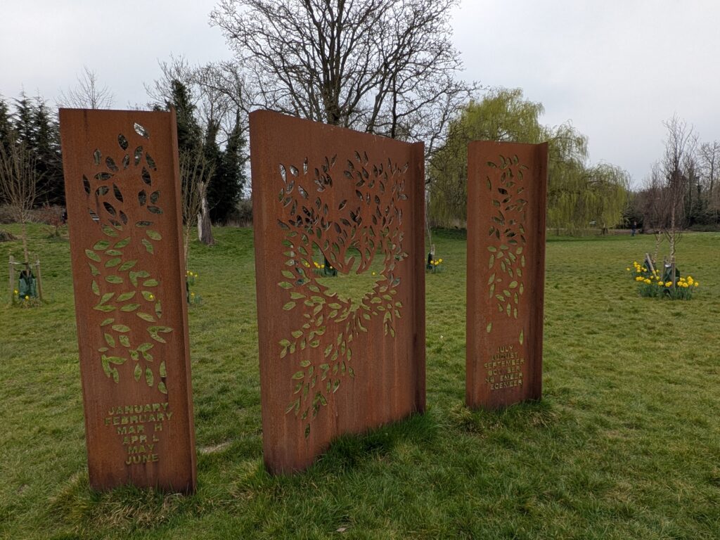 memorial with daffodils